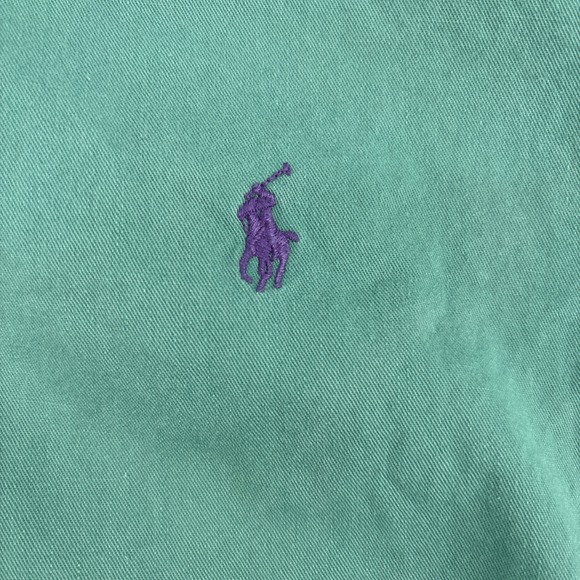 Ralph Lauren Men's Button Up Size Large Blaire Dark Kelly Green Purple Pony Logo - Picture 2 of 5